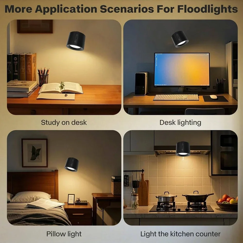 Set of 2 LED Wall Lights‎ SK-BD80A Black 1200mAh Rechargeable Double Sided Wire